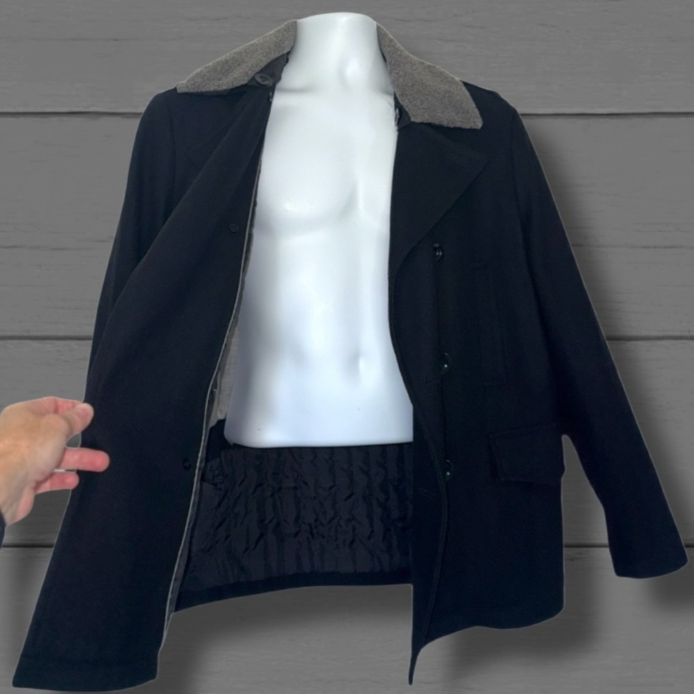Kenneth Cole New York Men’s Black Peacoat Jacket Removable Sherpa Collar size M